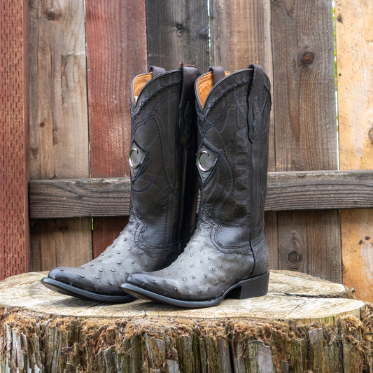 Cuadra Men's Ostrich Laser And Embroidery Round Toe Cowboy Boots in Grey