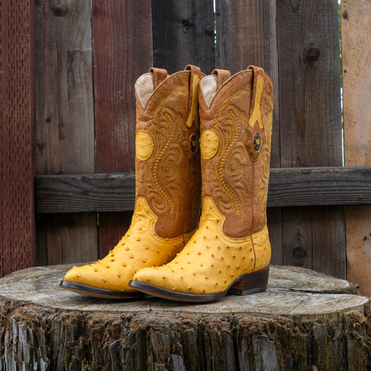 Cuadra Men's Ostrich Round Toe Cowboy Boots in Yellow