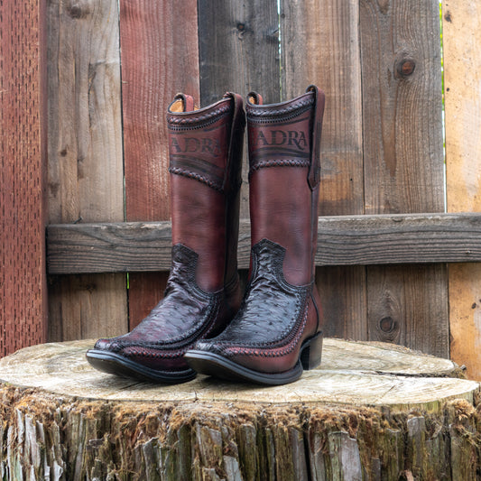 Cuadra Men's Ostrich Cowboy Boots in Blackcherry