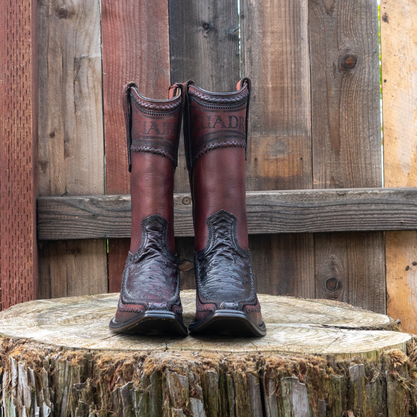 Cuadra Men's Ostrich Cowboy Boots in Blackcherry