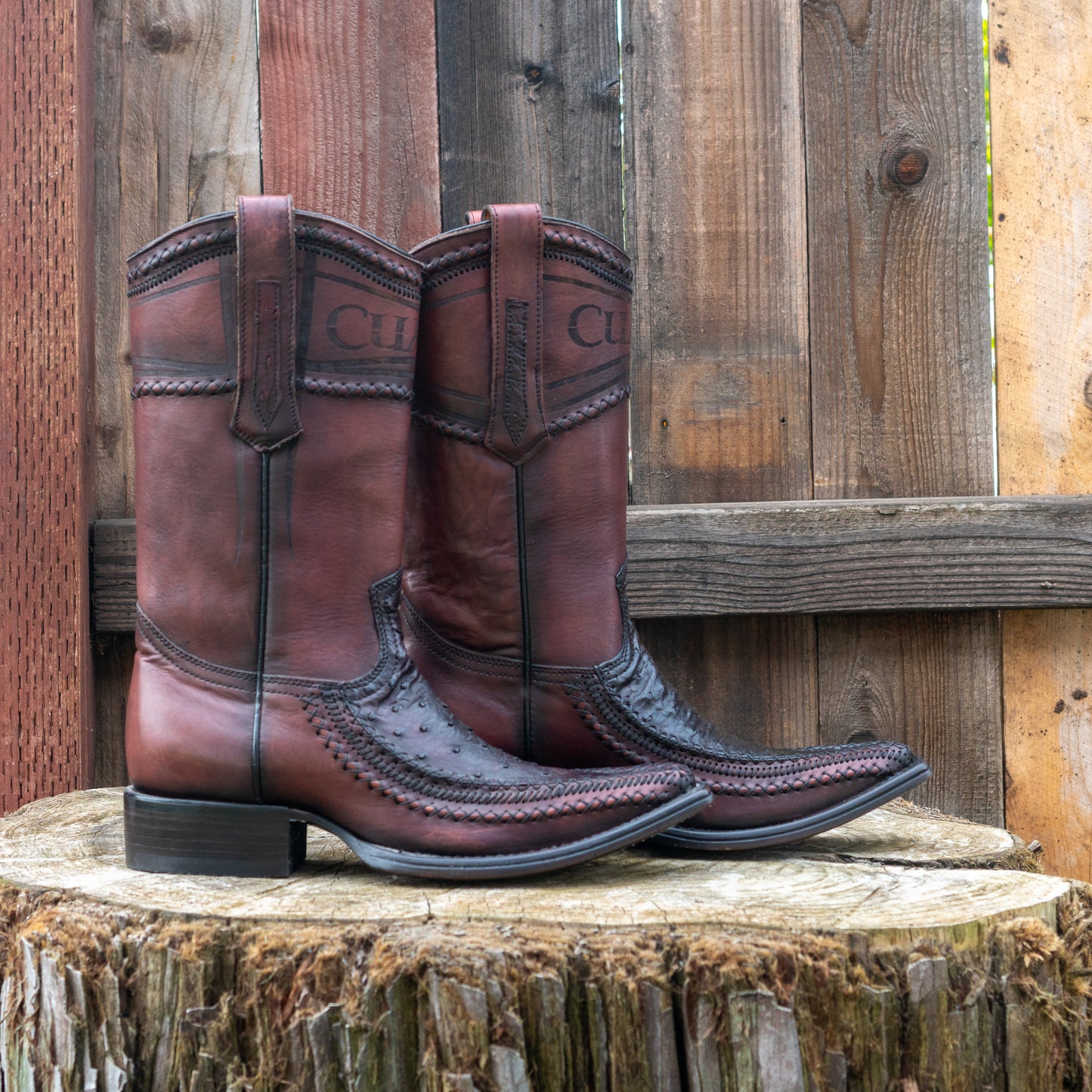 Cuadra Men's Ostrich Cowboy Boots in Blackcherry