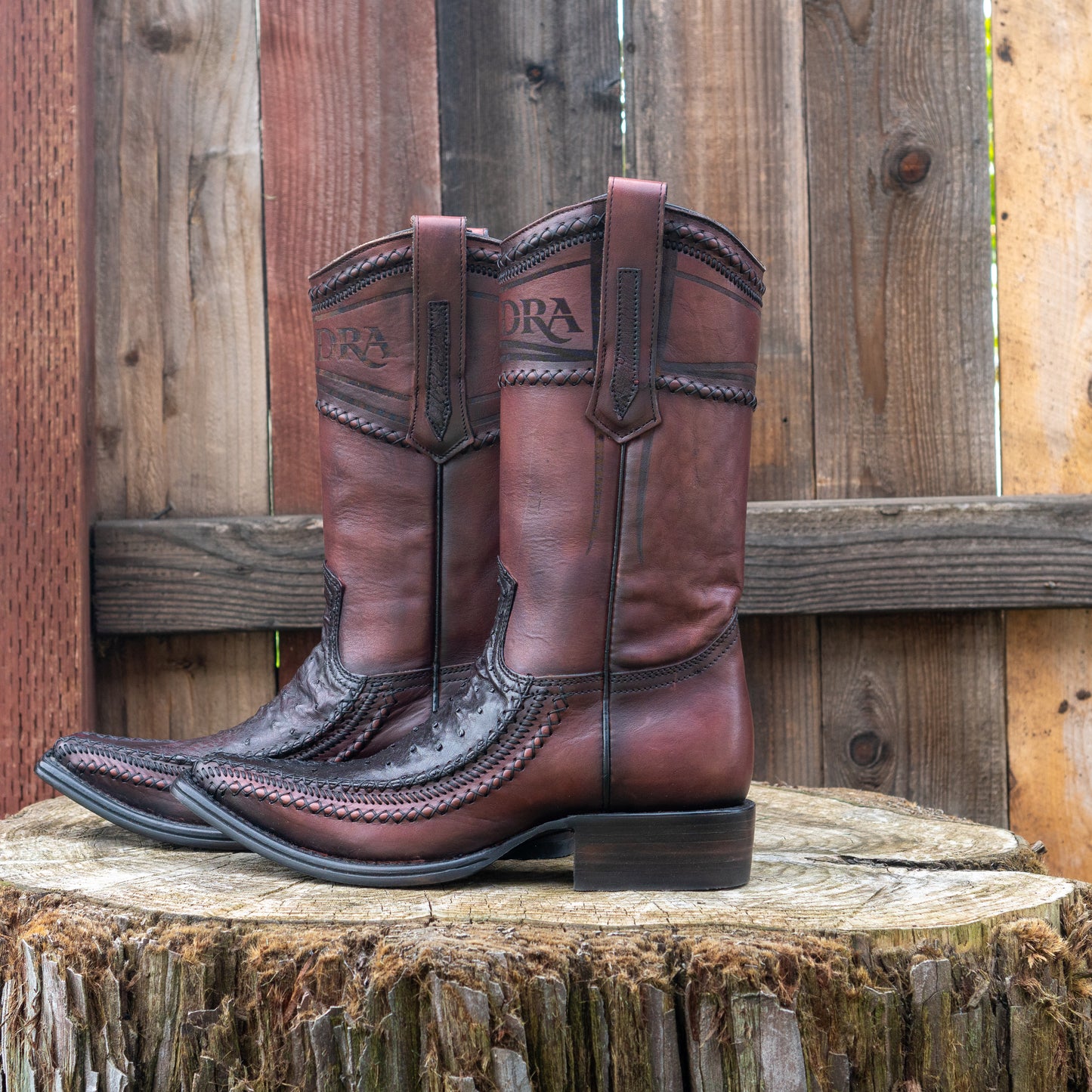 Cuadra Men's Ostrich Cowboy Boots in Blackcherry