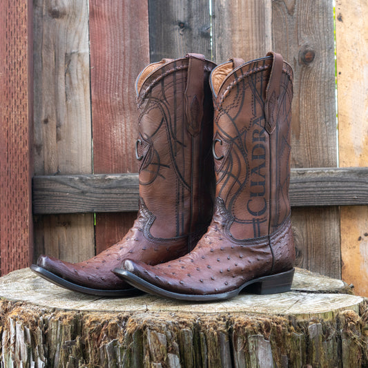 Cuadra Men's Ostrich Cowboy Boots in Flame Brown