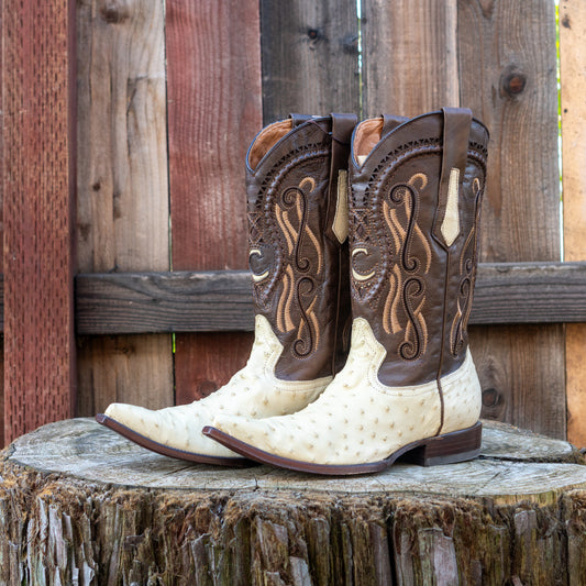 Cuadra Men's Ostrich Cowboy Boots in Bone