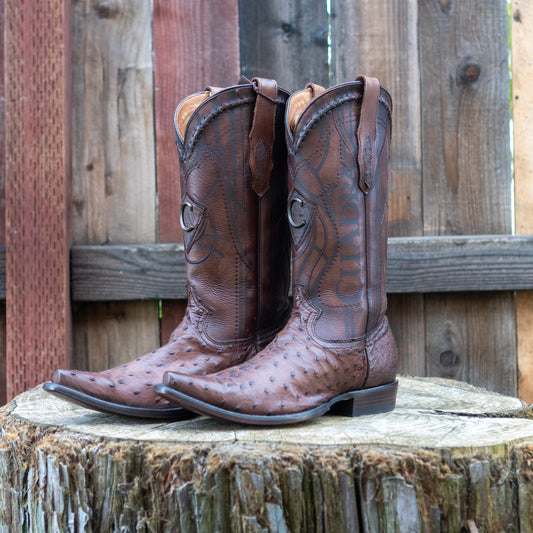 Cuadra Men's Ostrich Cowboy Boots in Chocolate