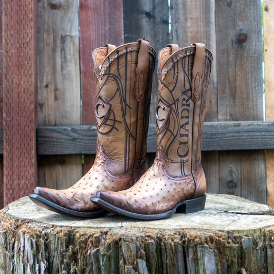 Cuadra Men's Ostrich Cowboy Boots in Flame Orix