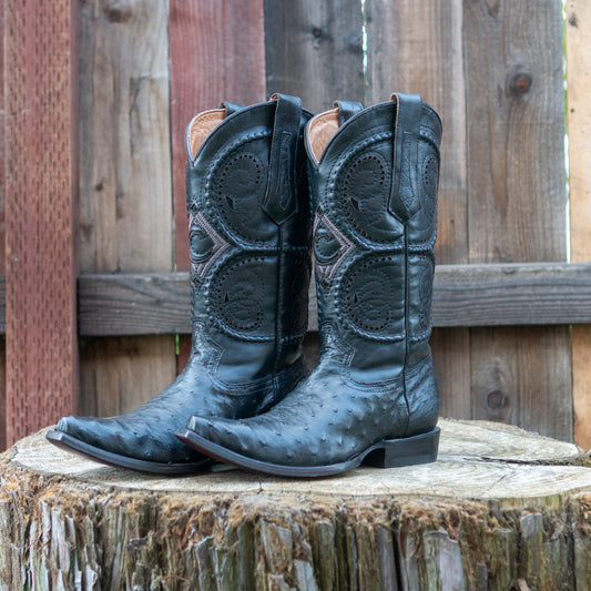 Cuadra Men's Ostrich Cowboy Boots in Black