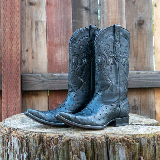 Cuadra Men's Ostrich Cowboy Boots in Black