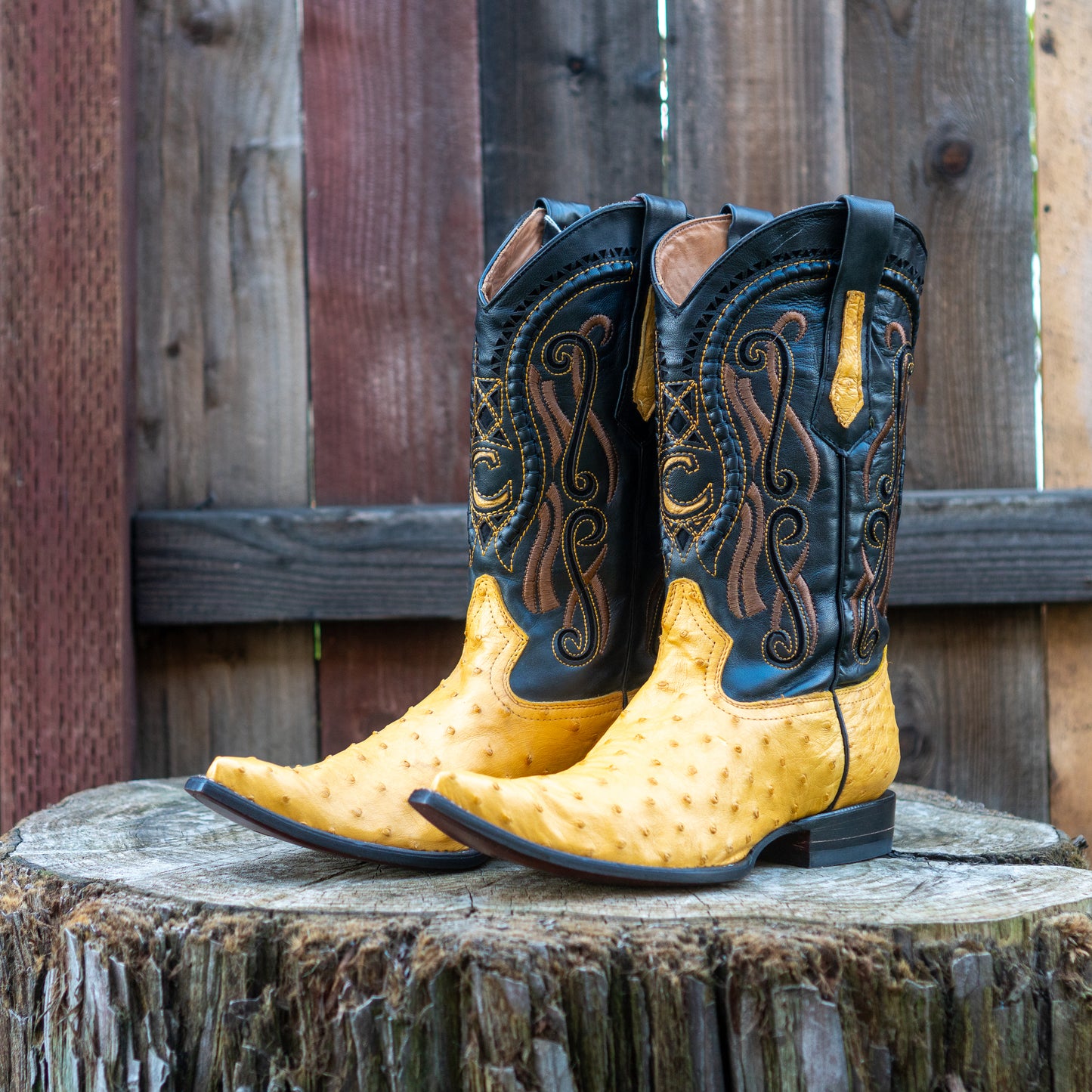 Cuadra Men's Ostrich Cowboy Boots in Yellow