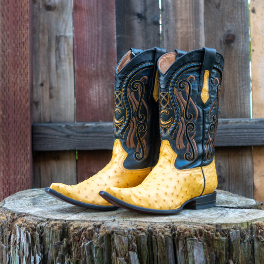 Cuadra Men's Ostrich Cowboy Boots in Yellow
