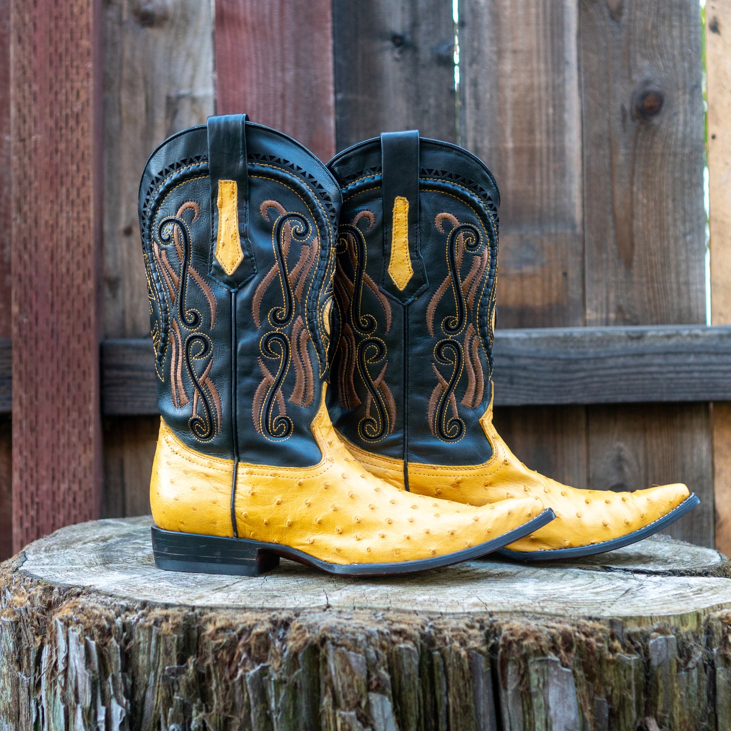 Cuadra Men's Ostrich Cowboy Boots in Yellow