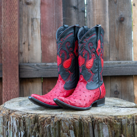 Cuadra Men's Ostrich Cowboy Boots in Red