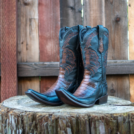 Cuadra Men's Fuscus Belly Narrow Square Cowboy Boots in Extasis Black