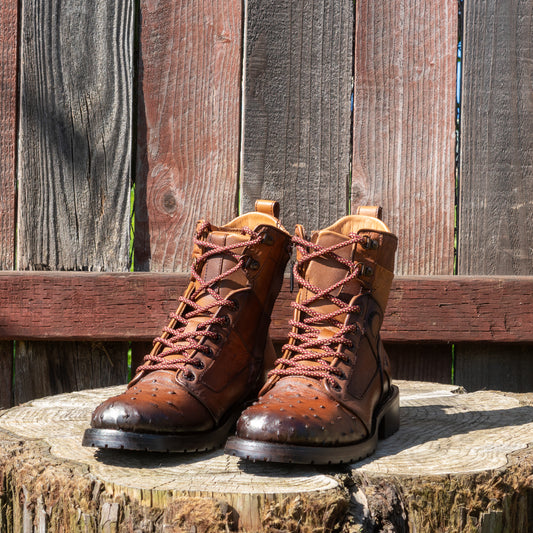 Cuadra Men's Brandy Ostrich Lace Up And Laser Round Toe Boots