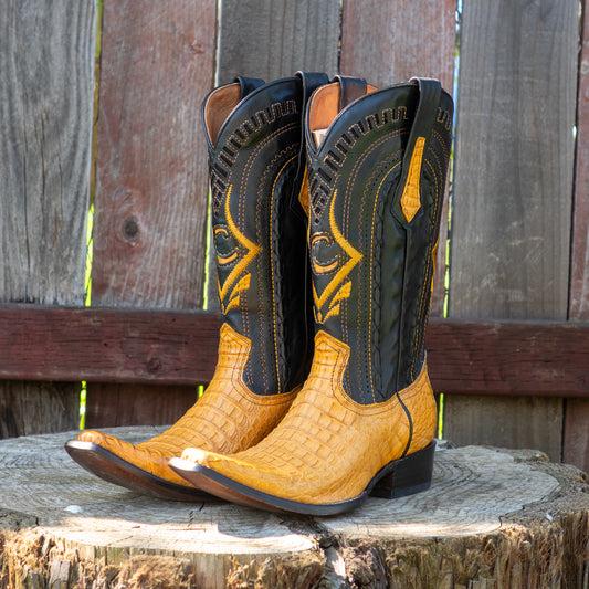 Cuadra Men's Fuscus Back Narrow Square Cowboy Boots in Yellow
