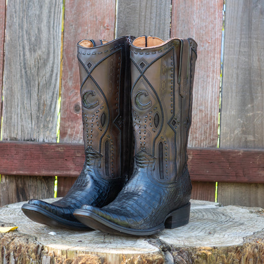 Cuadra Men's Fuscus Belly Narrow Square Cowboy Boots in Plunge Black