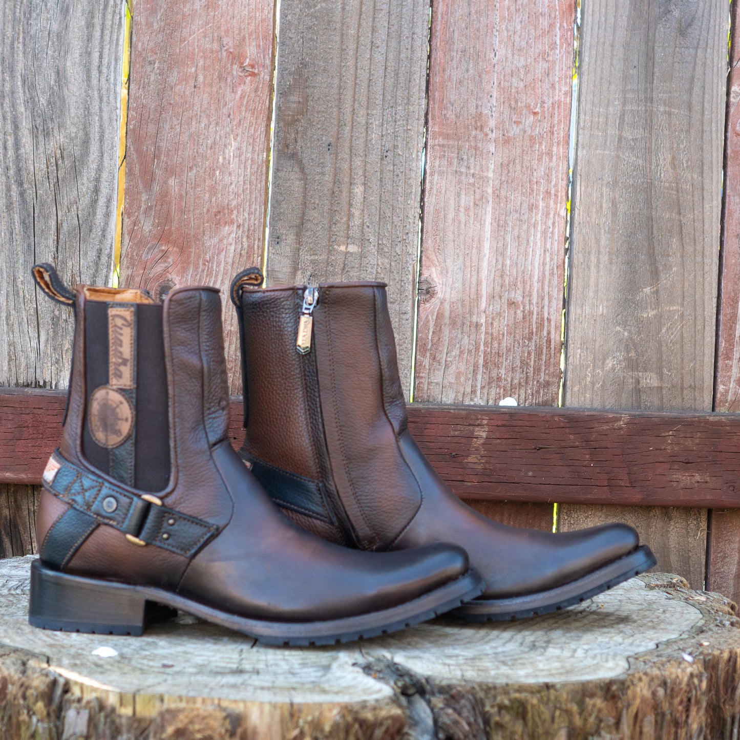 Cuadra Men's Brown Laser Patch Round Toe Urban Western Style Boots