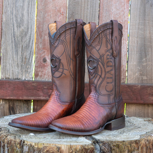 Cuadra Men's Honey Lizard Teju Laser And Embroidery Square Toe Cowboy Boots
