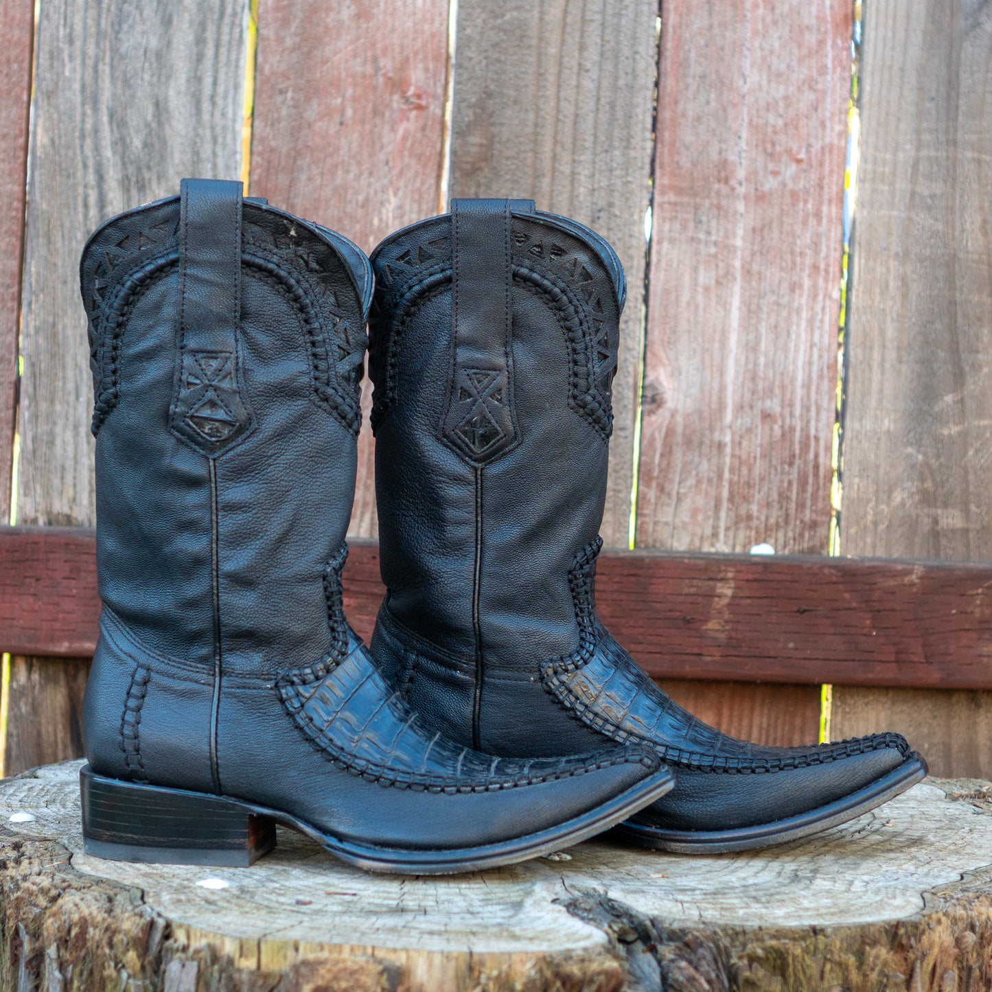 Cuadra Men's Fuscus Belly Narrow Square Cowboy Boots in Black