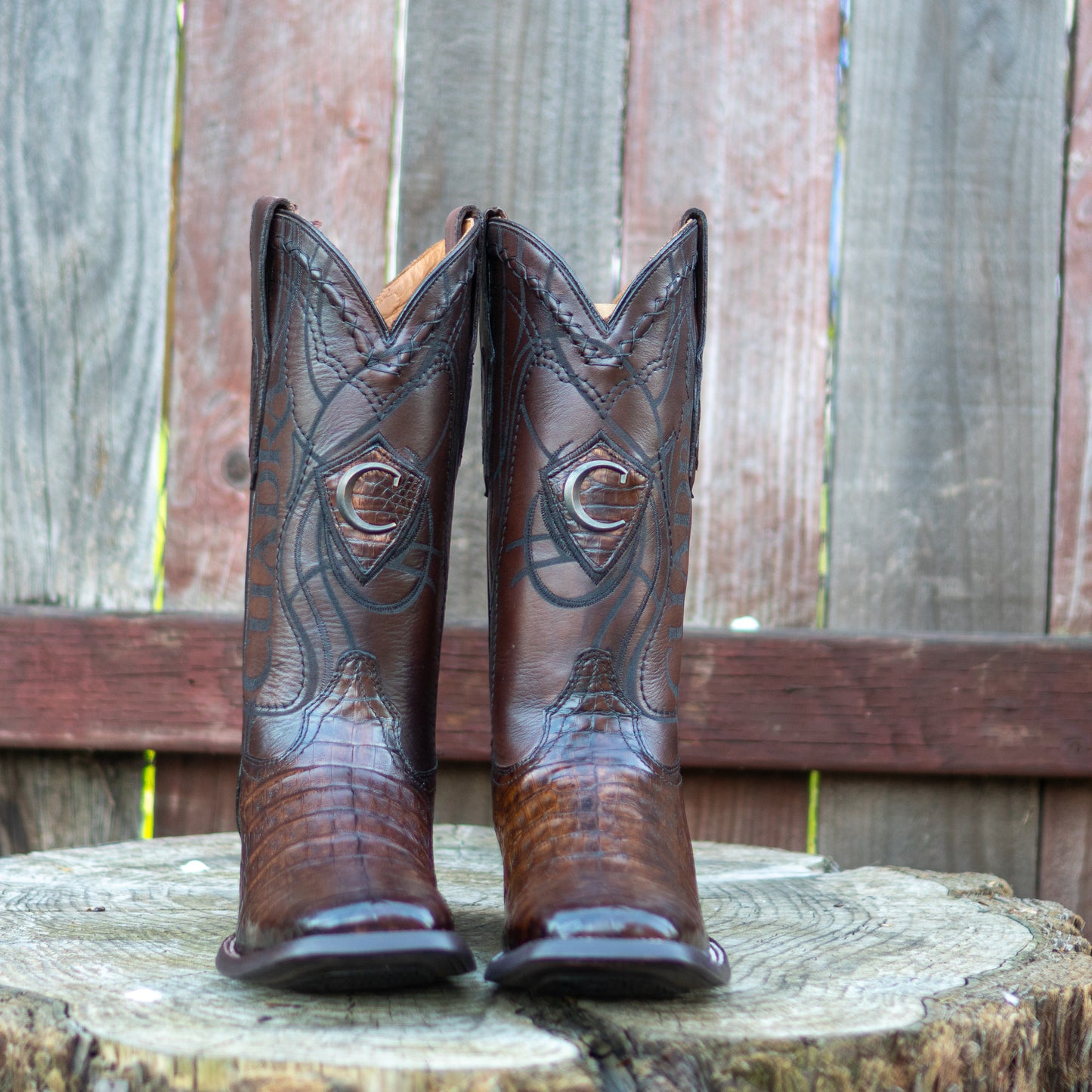 Cuadra Men's Maple Caiman Laser Embroidery Square Toe Cowboy Boots