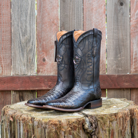 Cuadra Men's Atlantic Black Sand Caiman Embroidery Laser Cowboy Boots