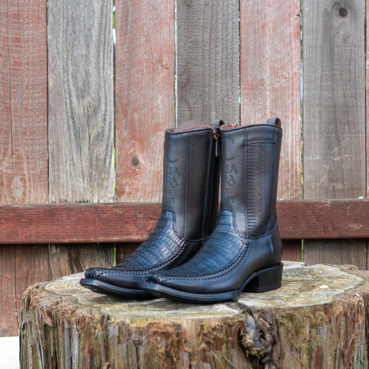 Cuadra Men's Plunge Black Caiman Laser Woven Narrow Square Toe Cowboy Boots