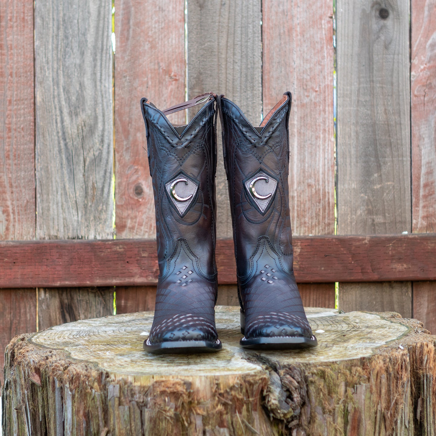Cuadra Men's Black Laser And Embroidery And Woven Square Toe Cowboy Boots