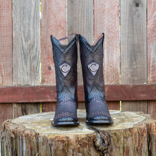 Cuadra Men's Black Laser And Embroidery And Woven Square Toe Cowboy Boots