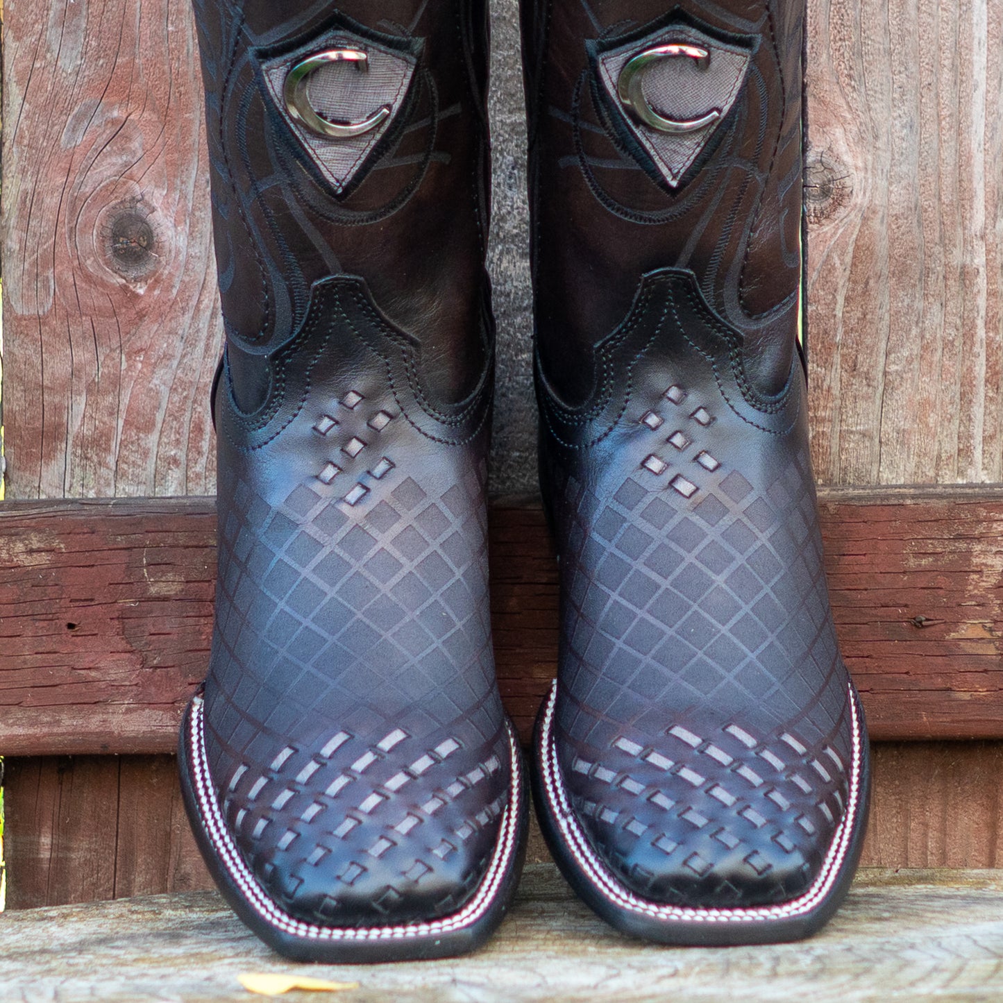 Cuadra Men's Black Laser And Embroidery And Woven Square Toe Cowboy Boots