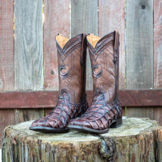 Cuadra Men's Chocolate Glazed Fish Pirarucu Laser & Woven Square Toe Western Boot