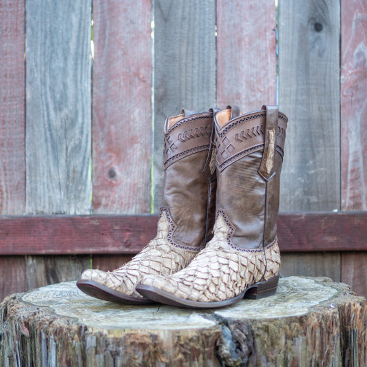Cuadra Men's Paja Fish Pirarucu Laser & Woven Square Toe Western Boot