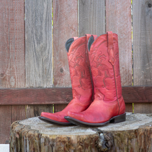 Cuadra Men's Red Deer Laser And Embroidery Pointy Toe Cowboy Boots