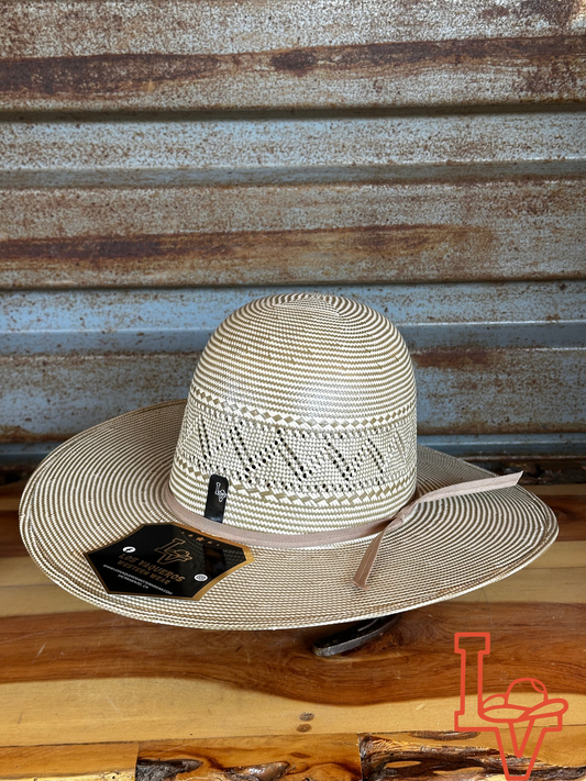 Los Vaqueros Kids Straw Hat Open Regular Crown Waves Tan White