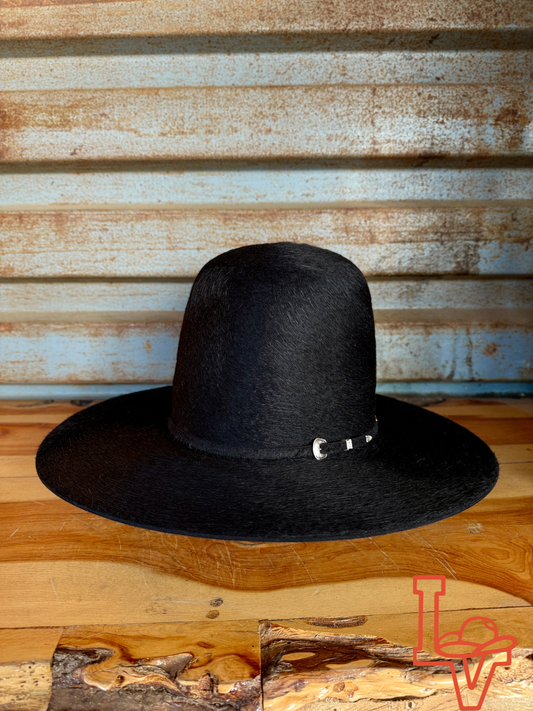 Tacchino 10X Beaver Grizzly Fur Felt Hat 7" Tall Crown 4.25" Brim Black