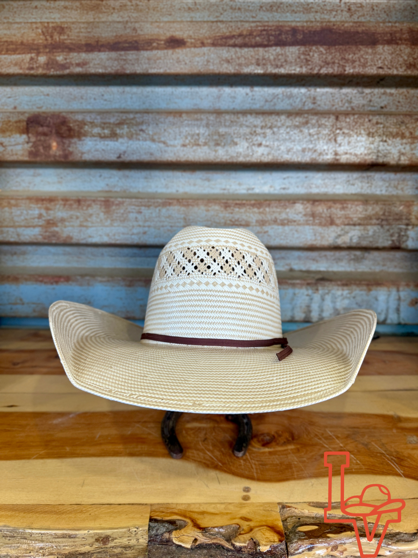 American Hat Company Straw Hat Regular Crown Charol Tan White
