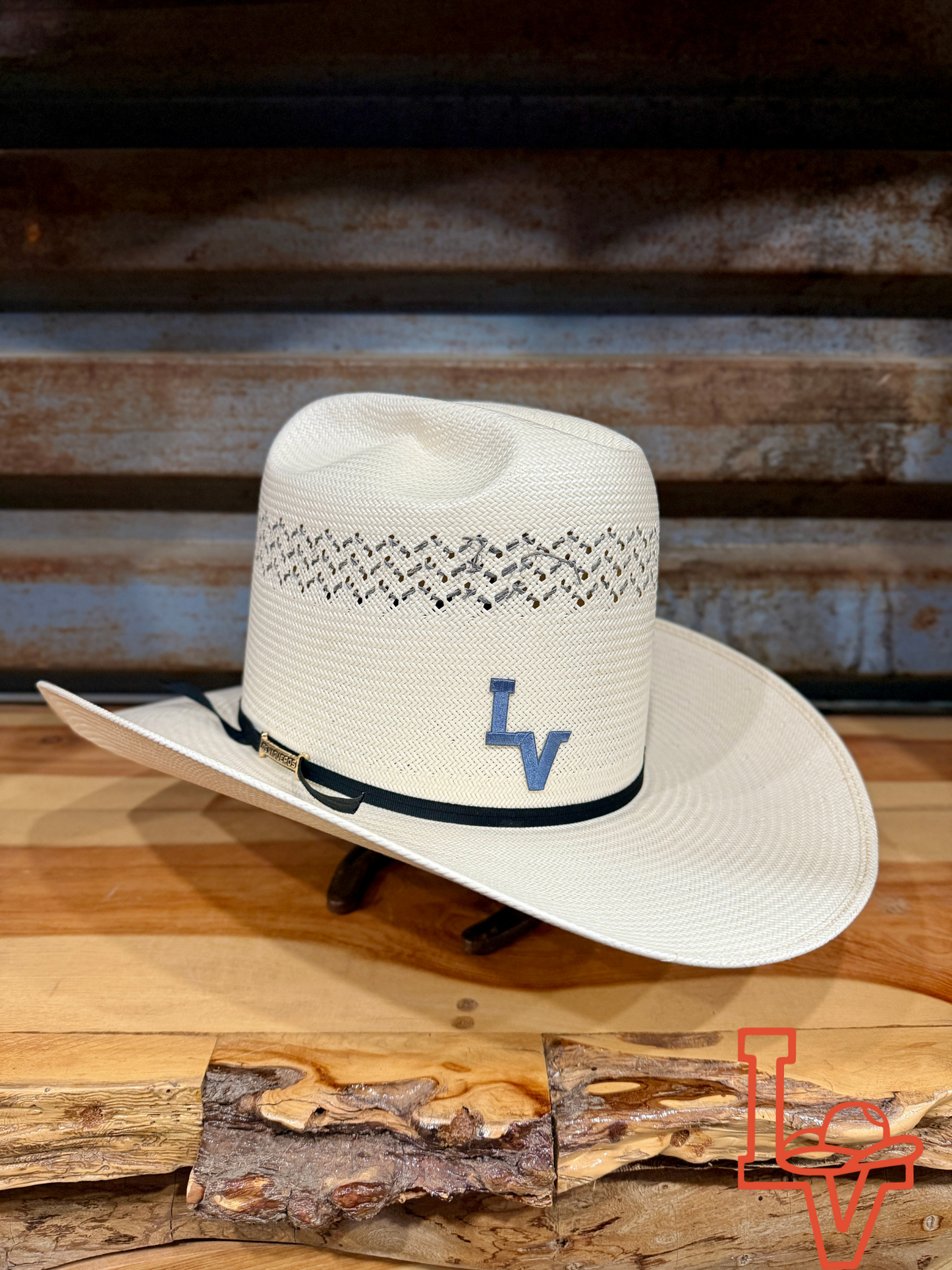 Los Vaqueros Straw Hat Tall Crown Paved Road White