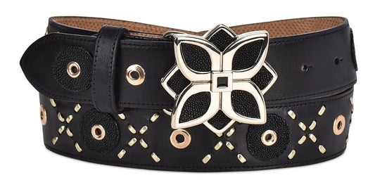 Cuadra Ladies Black Stingray Studs and Woven Western Belt