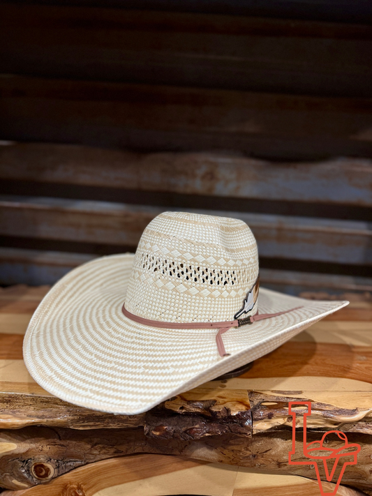 American Hat Company Straw Hat Regular Crown Poli Rope Tan White