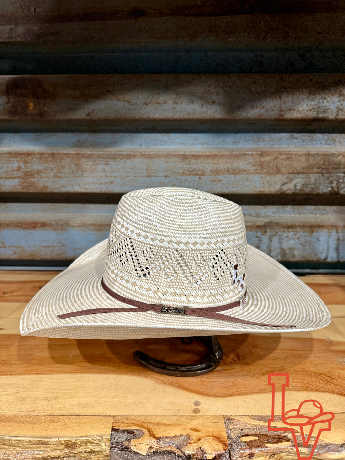 American Hat Company Straw Hat Regular Crown Shooting Stars Tan White