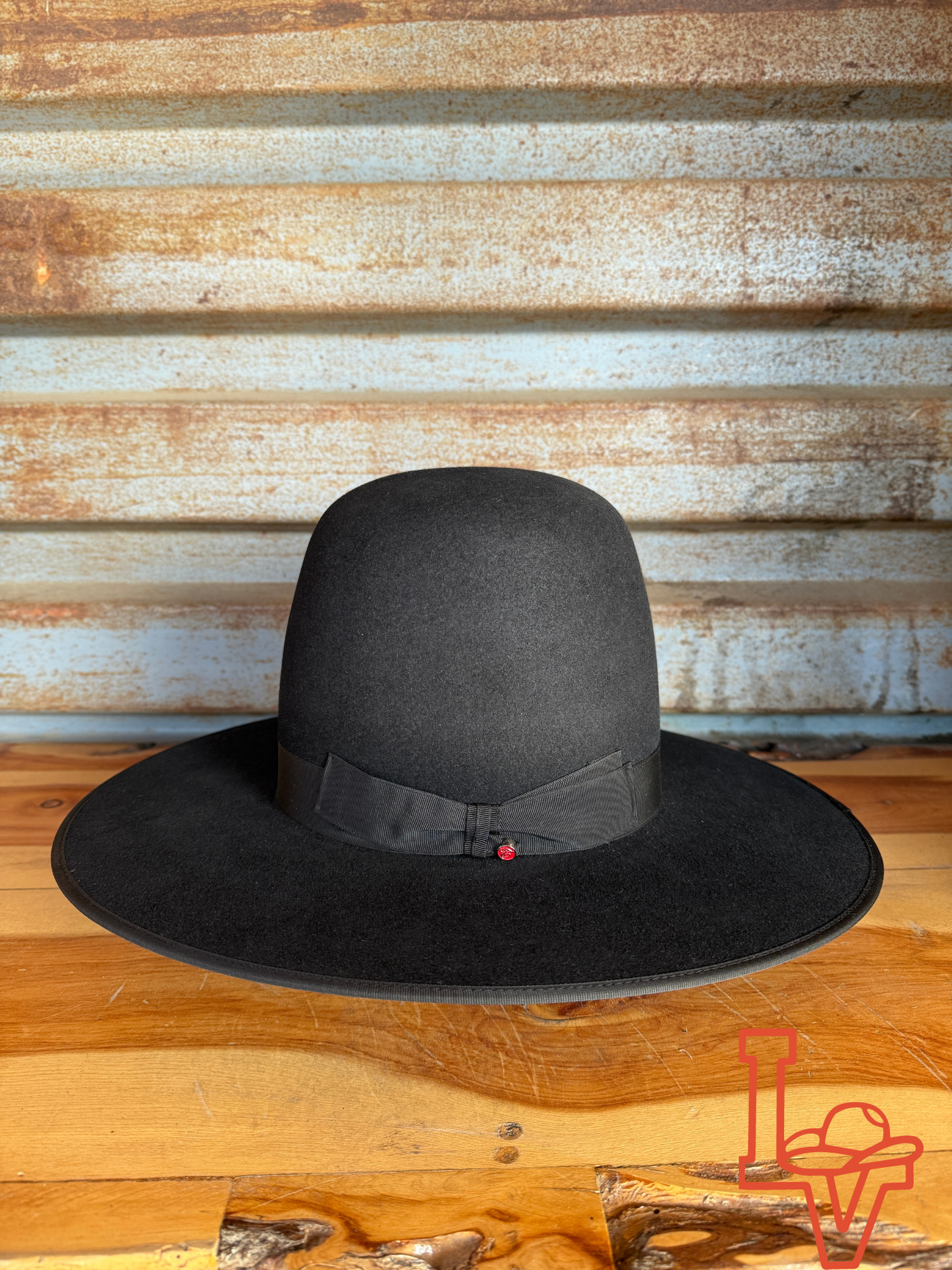 Tacchino 10X Beaver Fur Felt Hat Black Bound Edge 7" Tall Crown 4.25" Brim Black