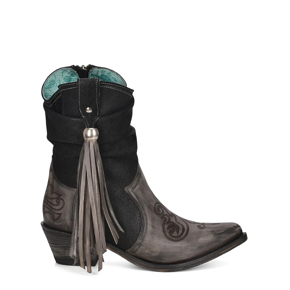 Corral Boots Ladies Lamb Zipper and Fringe Ankle Boots Grey