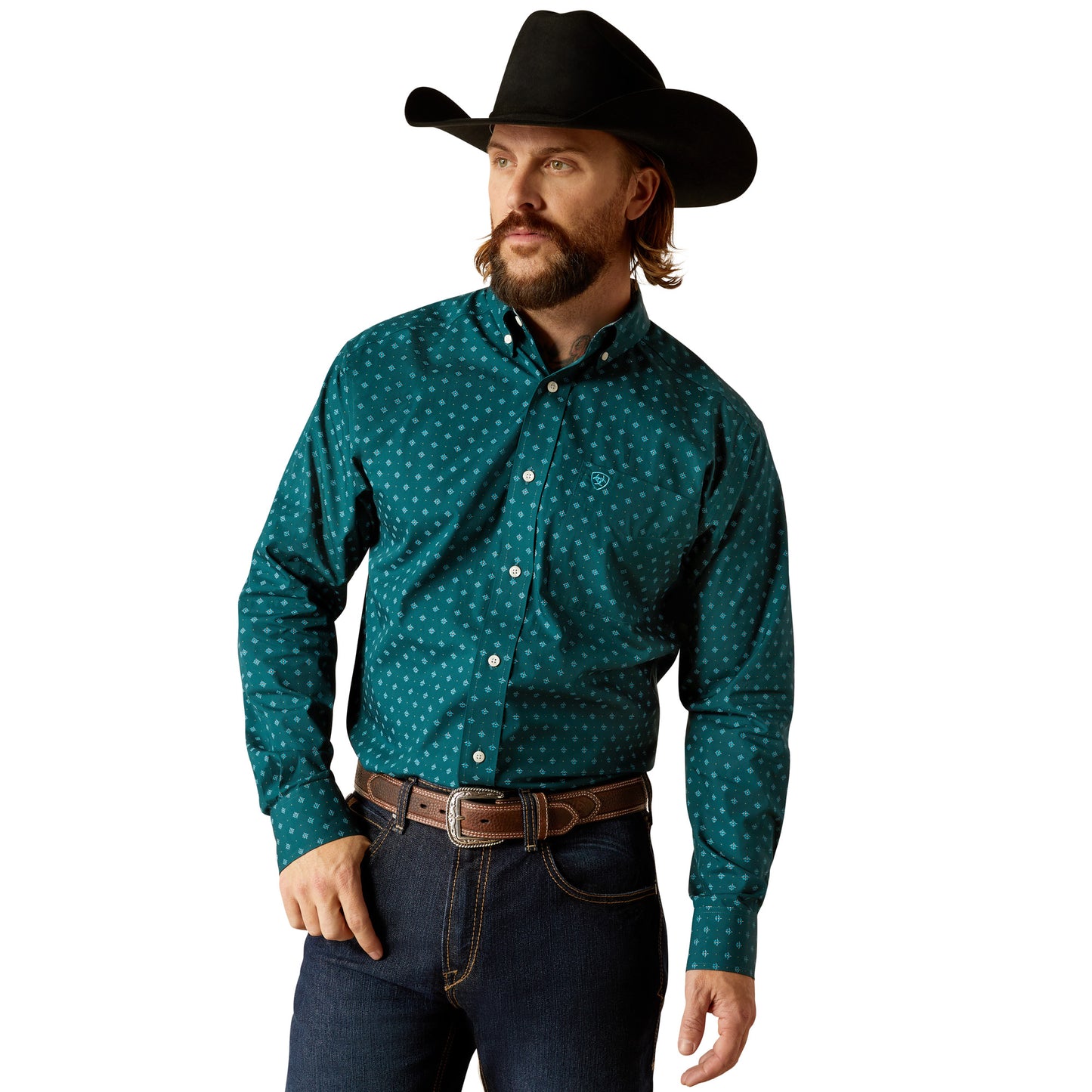 Ariat Men's Wrinkle Free Gunnar Classic Fit Shirt Deep Teal