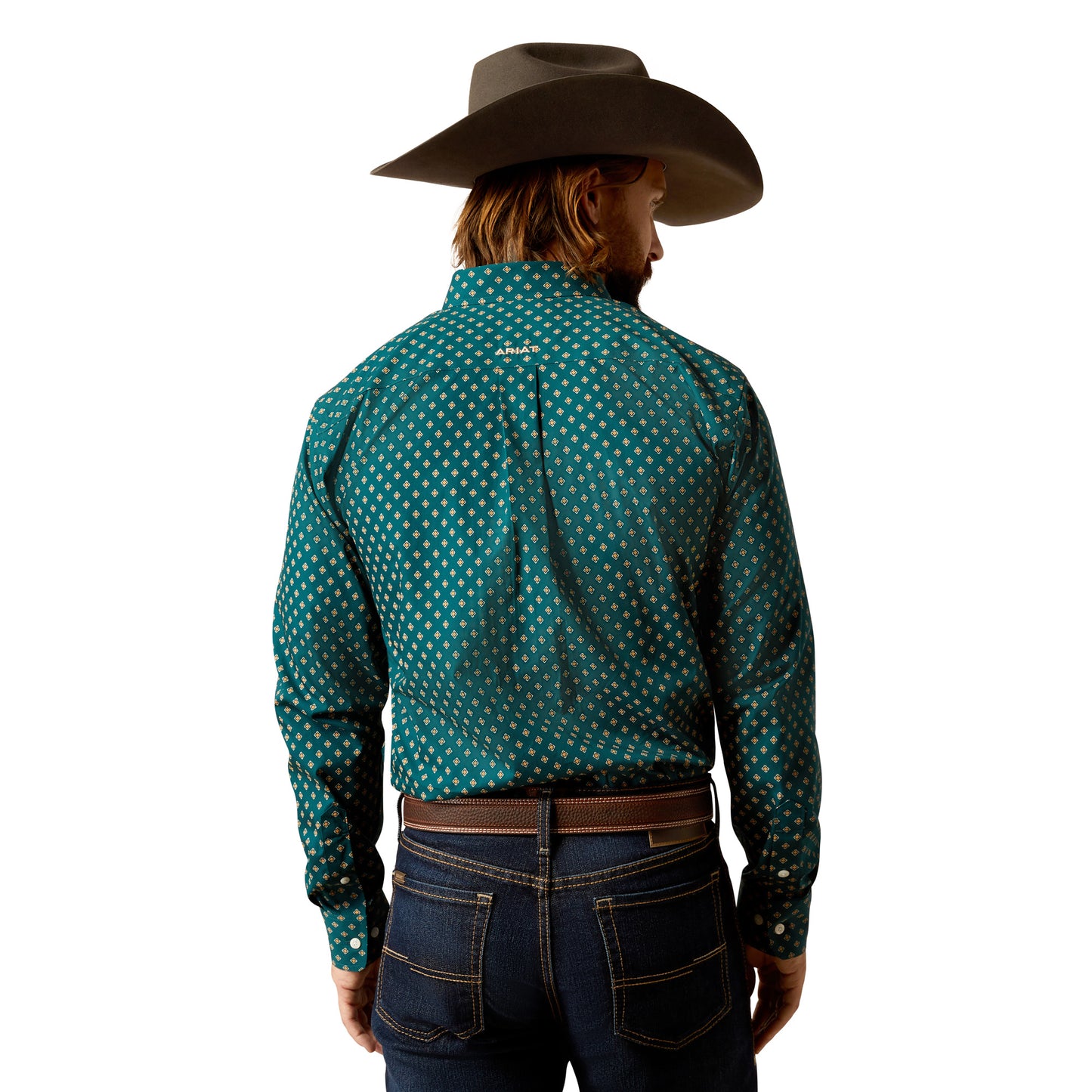 Ariat Men's Wrinkle Free Grover Fitted Shirt Deep Teal