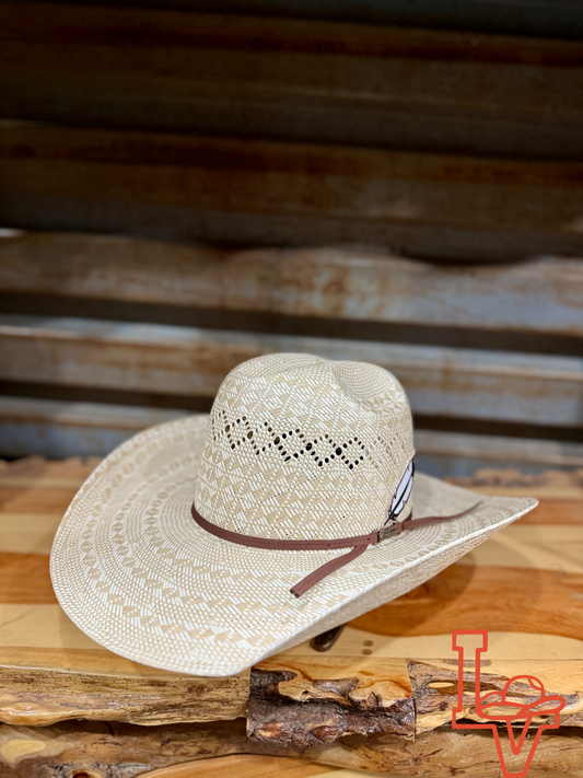American Hat Company Straw Hat Regular Crown Checkers Tan White