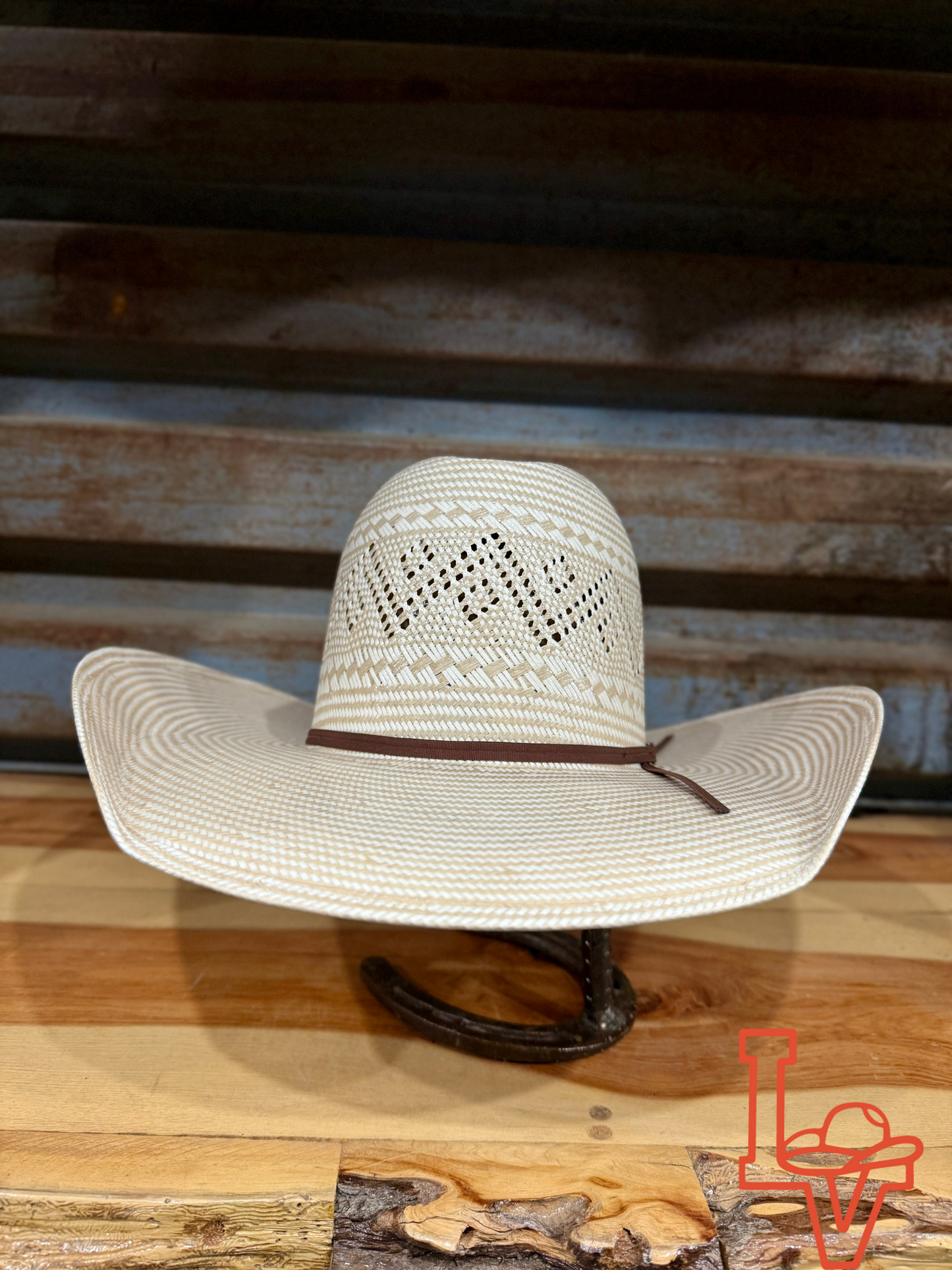 American Hat Company Straw Hat Regular Crown Shooting Stars Tan White