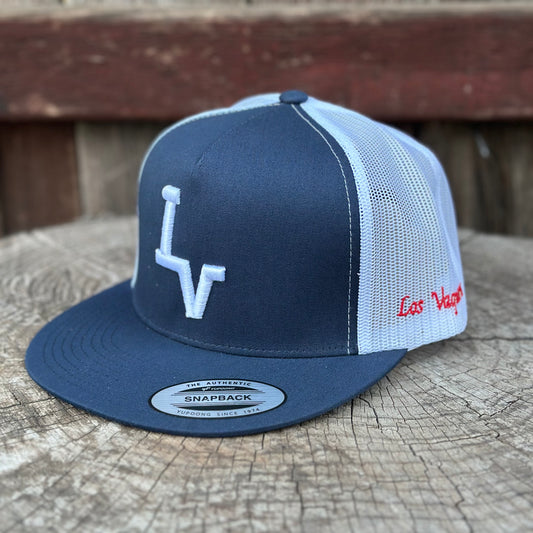 Los Vaqueros LV Logo Snapback Flat Brim Navy/White