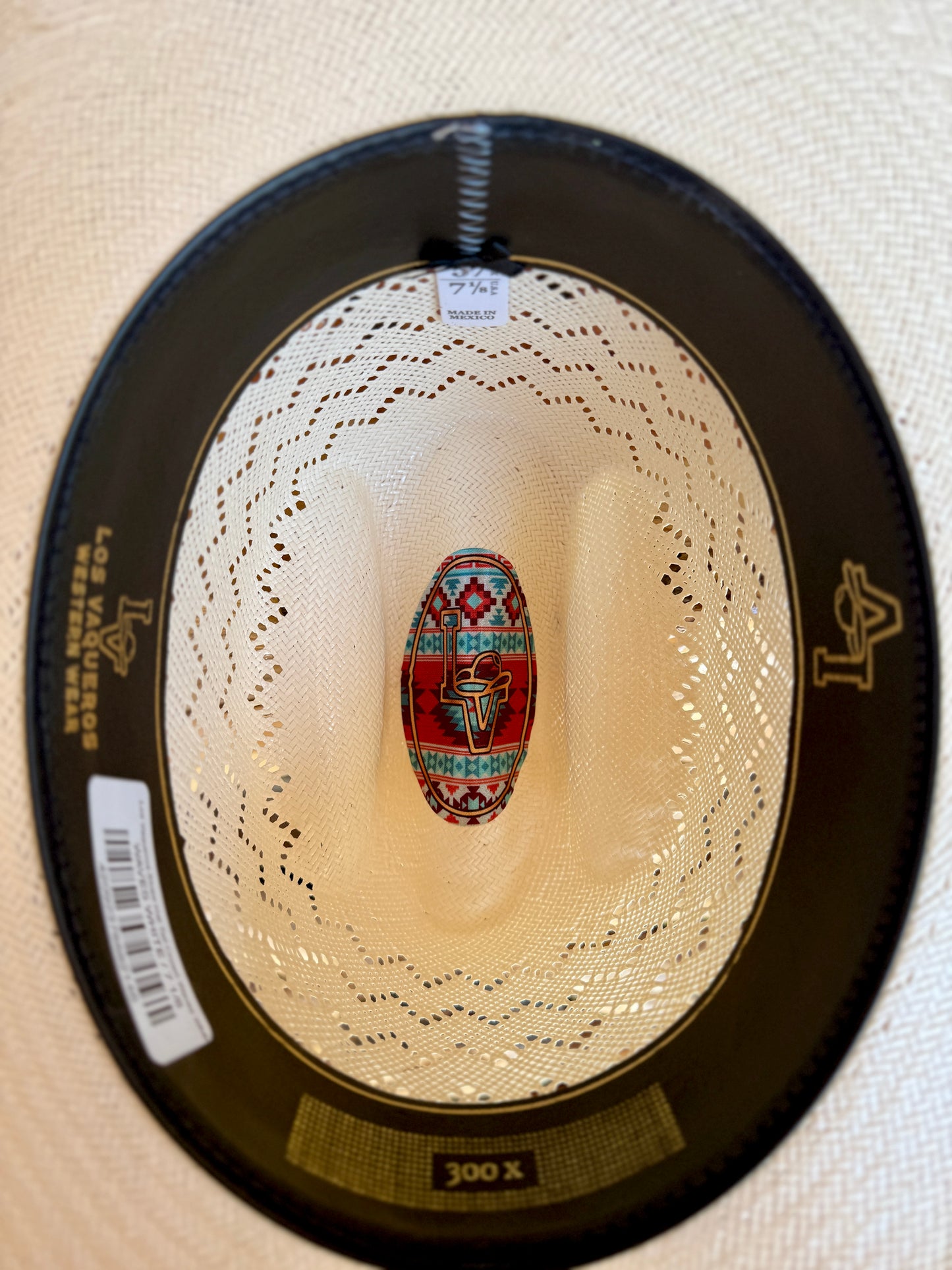 Los Vaqueros Straw Hat Tall Crown Waves White