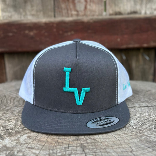 Los Vaqueros LV Logo Snapback Flat Brim Grey/White