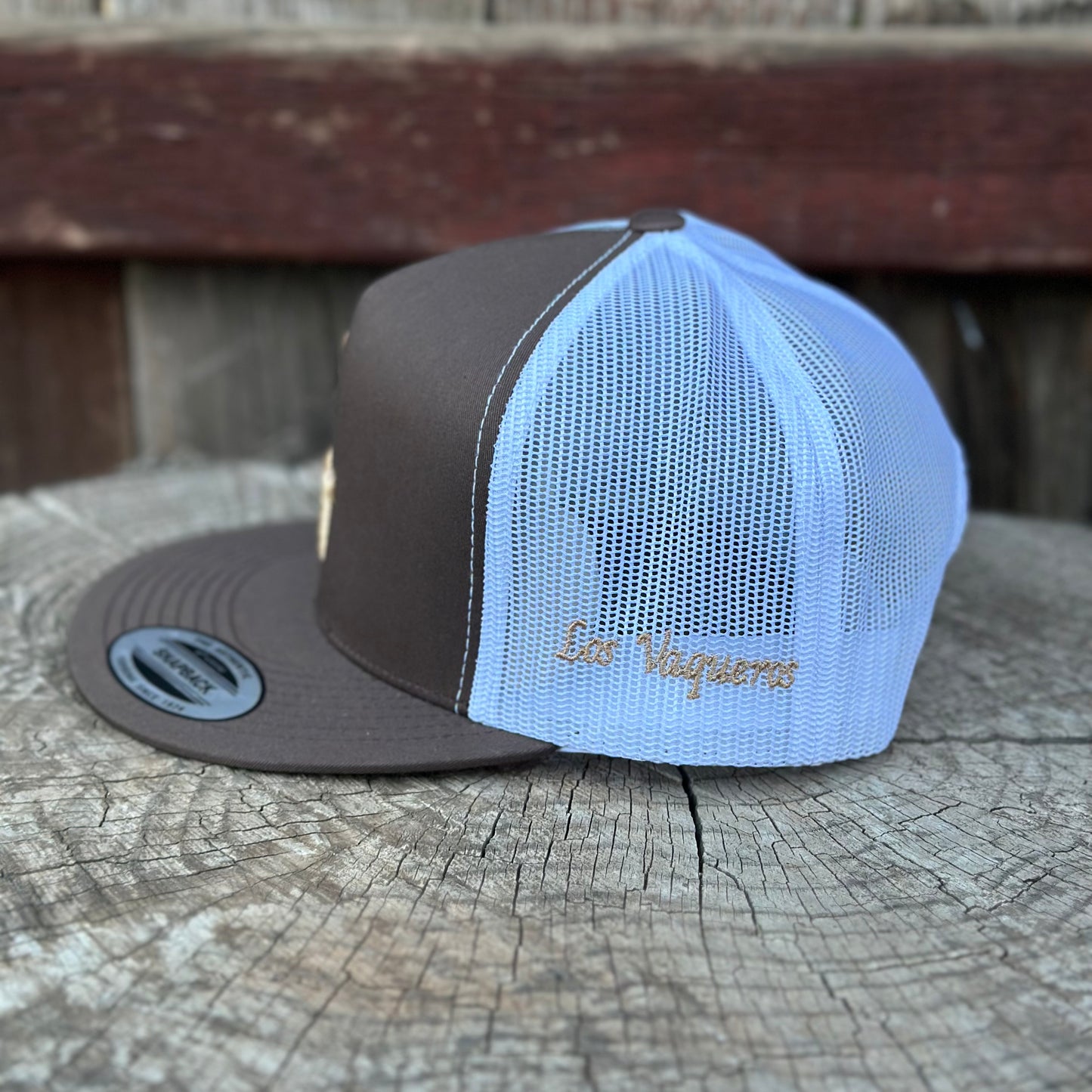 Los Vaqueros LV Logo Snapback Flat Brim Brown/White