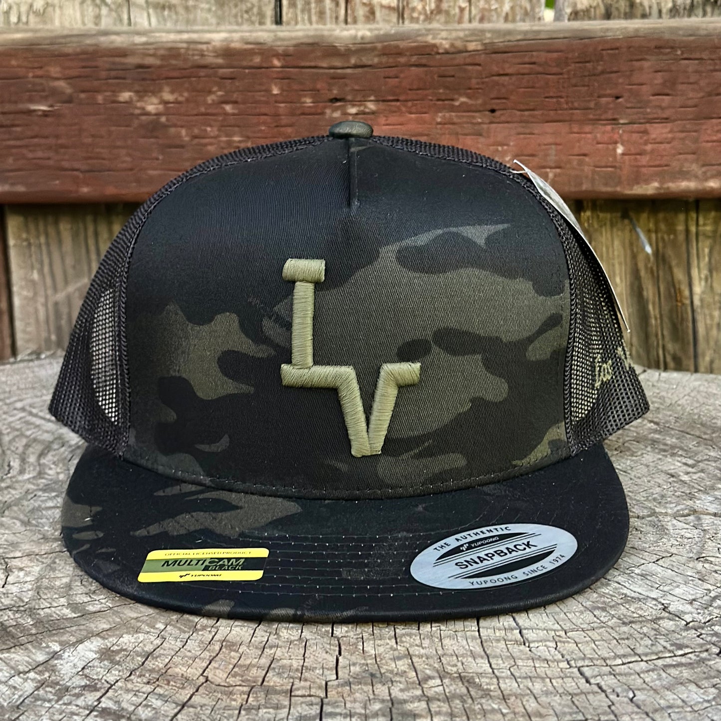 Los Vaqueros LV Logo Snapback Flat Brim Black Camouflage